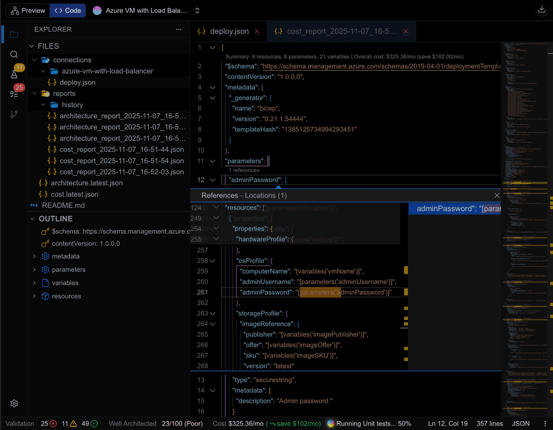 Cloudeval code editor view for cloud architecture source files