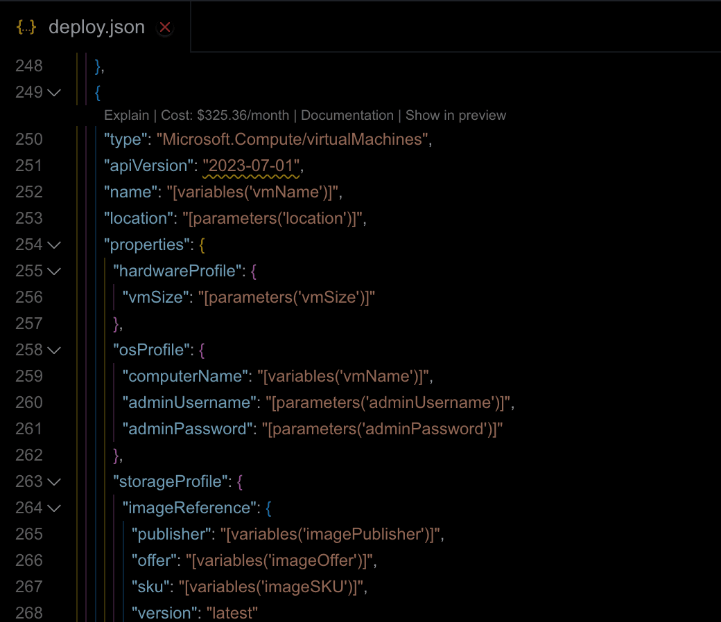 Cloudeval infrastructure-as-code view for Azure resource templates