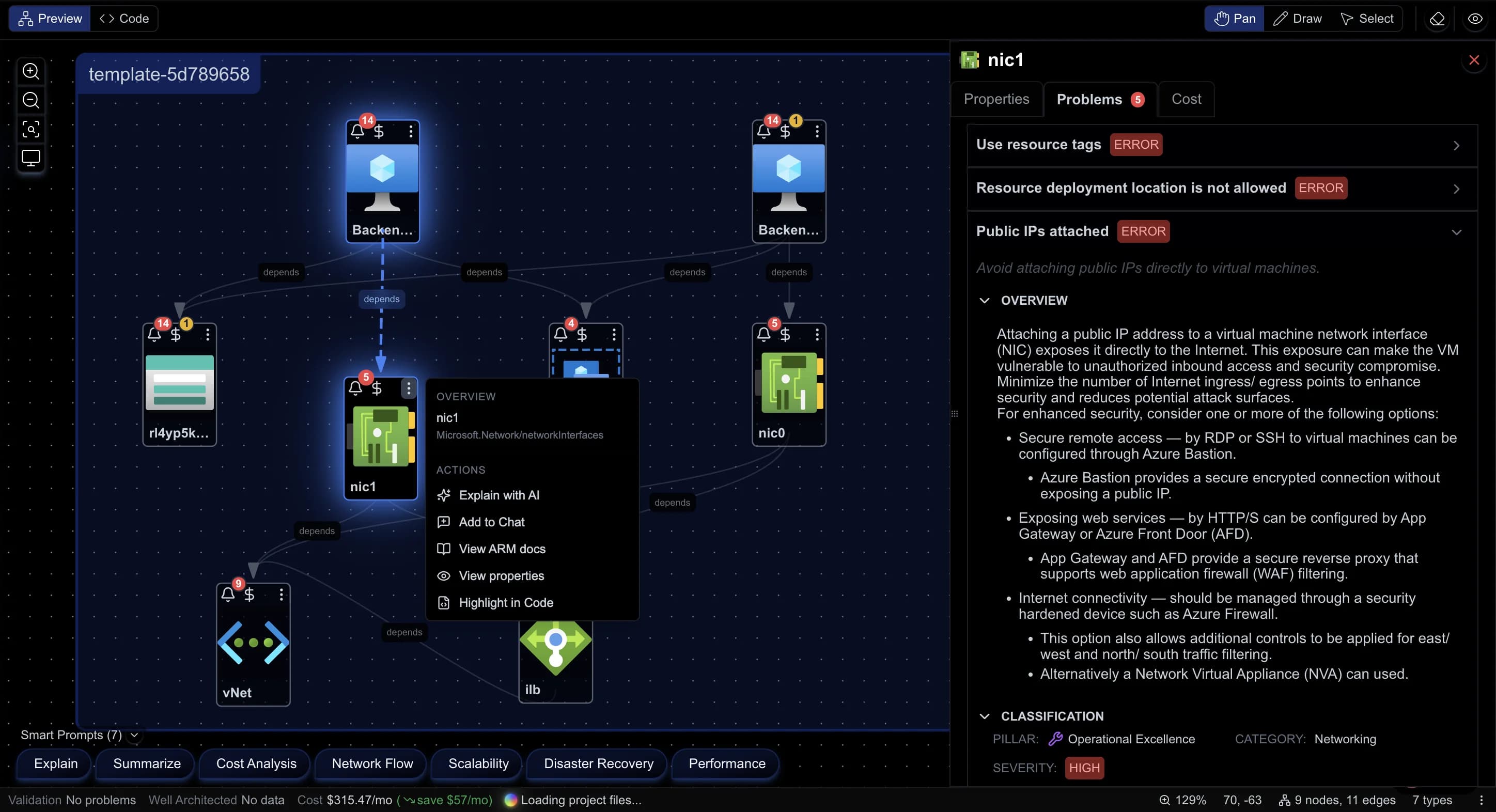 Cloudeval automated architecture diagram with resource properties