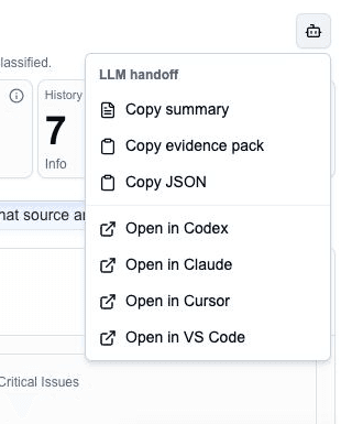 Report controls for inspecting evidence and sharing review context