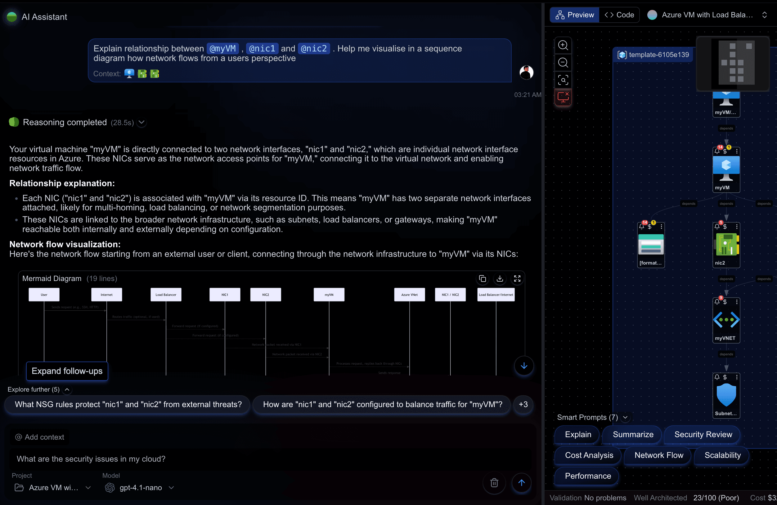 Cloudeval chat interface answering questions about cloud architecture